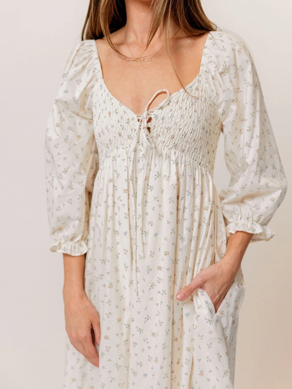 Worth Collective - Cecilia 100% Cotton Smocked Dress-Flowery Ivory
